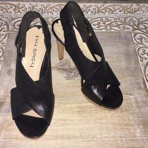 Via Spiga black cork heel sandals